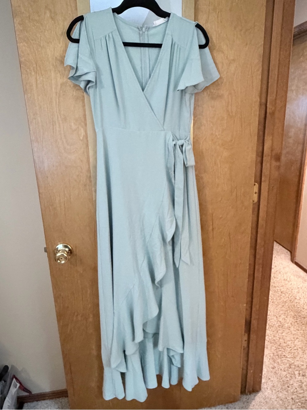 Altar'd State Mint Wrap Maxi Dress with Ruffle Detail